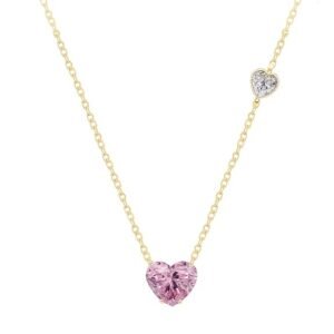 MINUTIAE Love Heart Shape With Pink & White Diam Pendant Necklace for Girls And Women with Extendable Chain