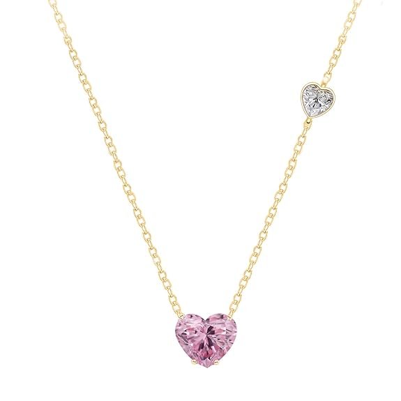 MINUTIAE Love Heart Shape With Pink & White Diam Pendant Necklace for Girls And Women with Extendable Chain