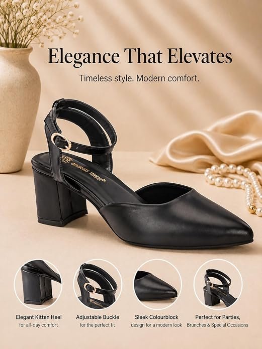 Women's Pointed Toe High Heel Pumps | Elegant Ankle Strap Court Shoes | Stylish Slip-On Heeled Sandals for Women | Party, Office, Wedding & Casual Wear