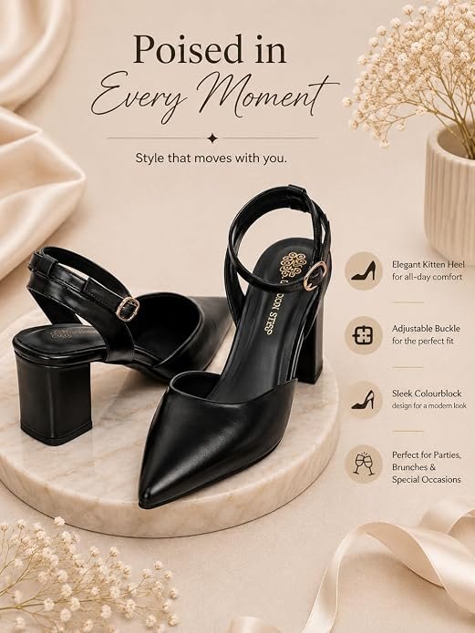Women's Pointed Toe High Heel Pumps | Elegant Ankle Strap Court Shoes | Stylish Slip-On Heeled Sandals for Women | Party, Office, Wedding & Casual Wear