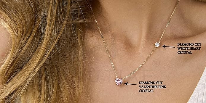 MINUTIAE Love Heart Shape With Pink & White Diam Pendant Necklace for Girls And Women with Extendable Chain
