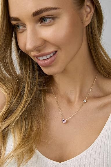 MINUTIAE Love Heart Shape With Pink & White Diam Pendant Necklace for Girls And Women with Extendable Chain